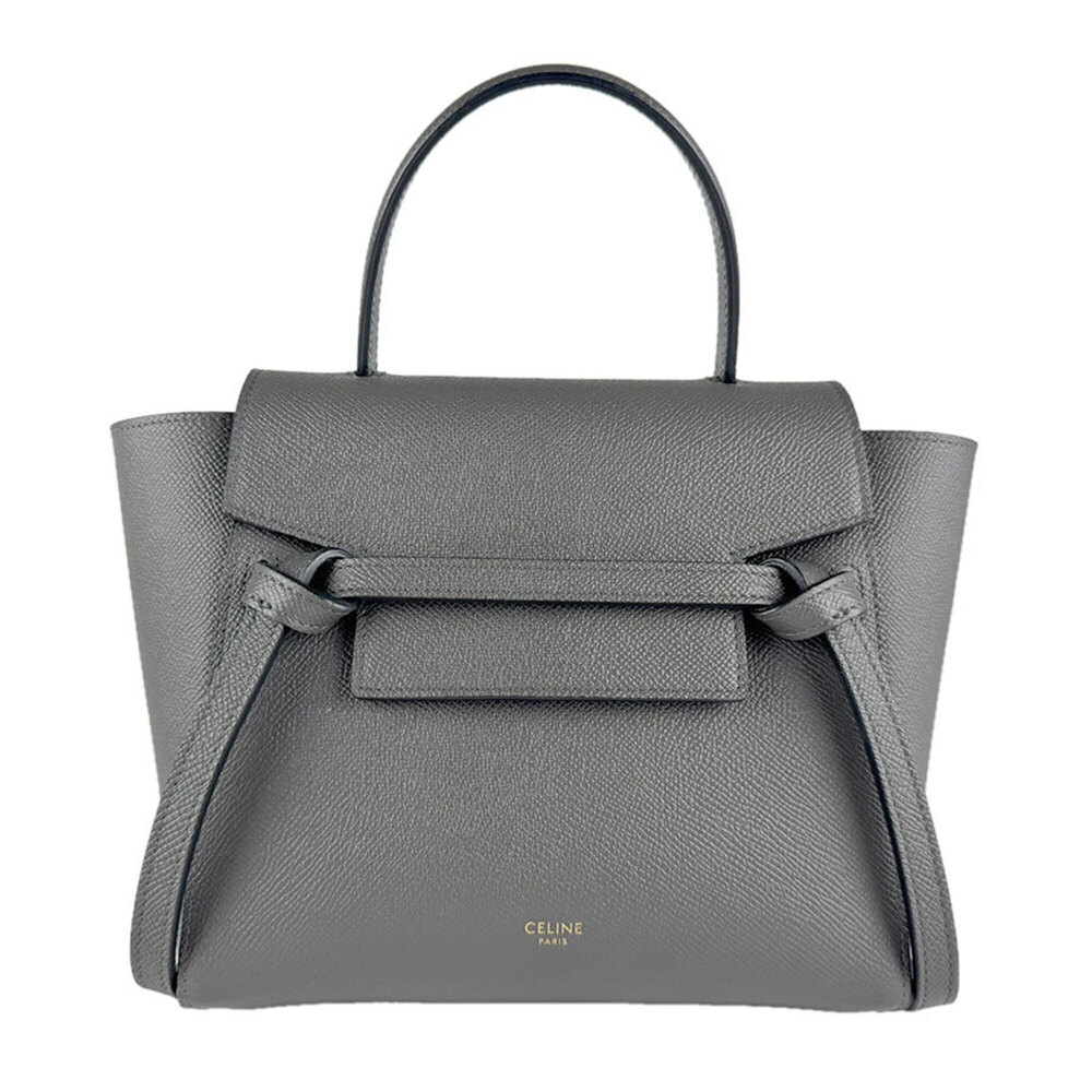 Celine CELINE handbag, shoulder bag, waist nano leather, gray gold, women's z...